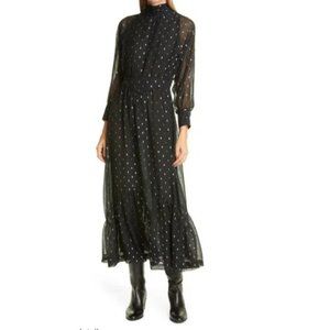 Ba&sh Romy gathered metallic fil coupé georgette midi dress